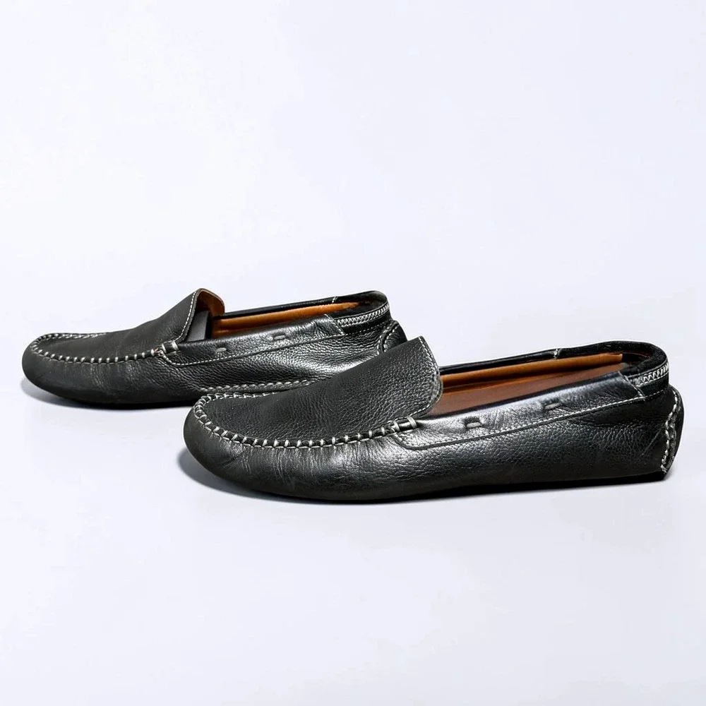 Johnston & Murphy J&M Flex Mens Black Tumbled Leather Driving Loafers Shoes 9.5
